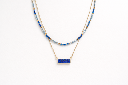 18kt gold plated necklace with ocean blue stone bar pendant anti tranish anti allergic for girls