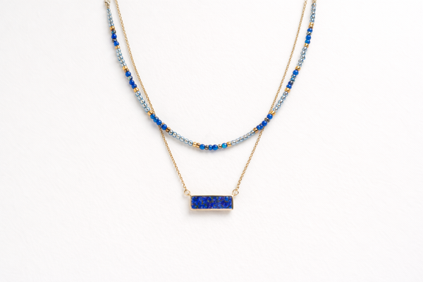 Necklace with Ocean Blue Stone Bar Pendant for Women – 18K Gold Plated