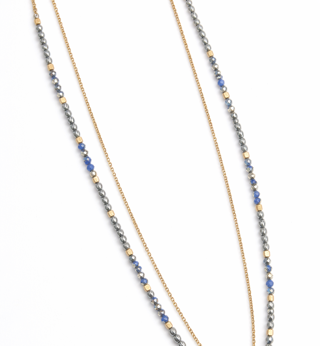 18kt Gold Plated Necklace with Ocean Blue Stone Bar Pendant Anti-Tarnish & Anti-Allergic for Girls