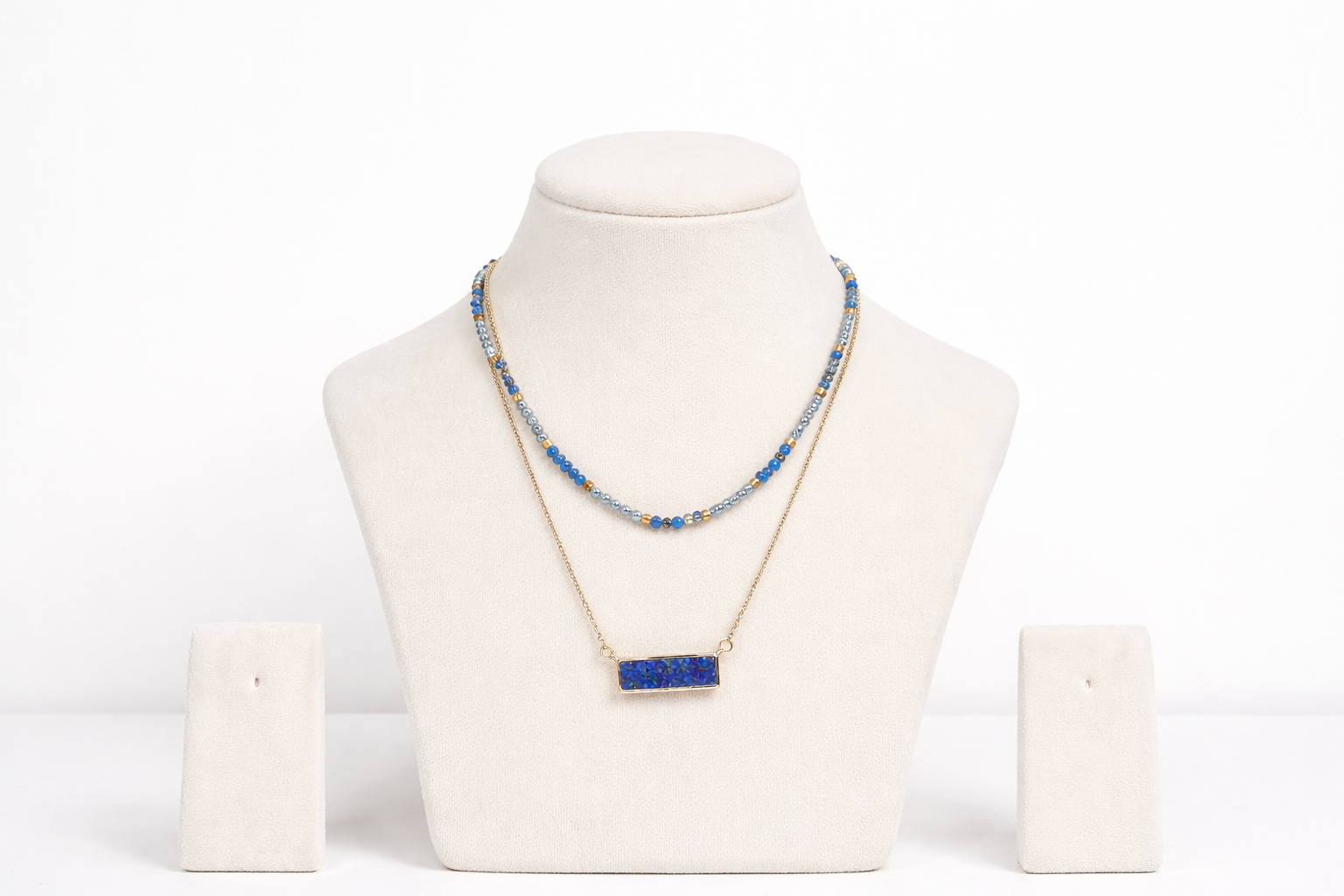 18kt Gold Plated Necklace with Ocean Blue Stone Bar Pendant Anti-Tarnish & Anti-Allergic for Girls