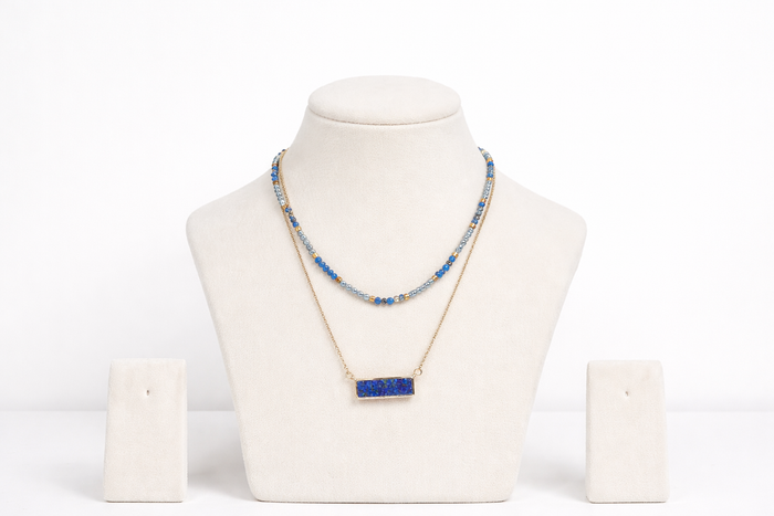 Necklace with Ocean Blue Stone Bar Pendant for Women – 18K Gold Plated