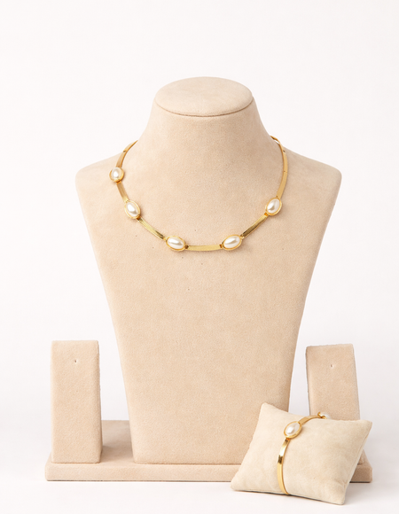 18 carat gold polish pearls necklace anti tranish anti allergic for girls