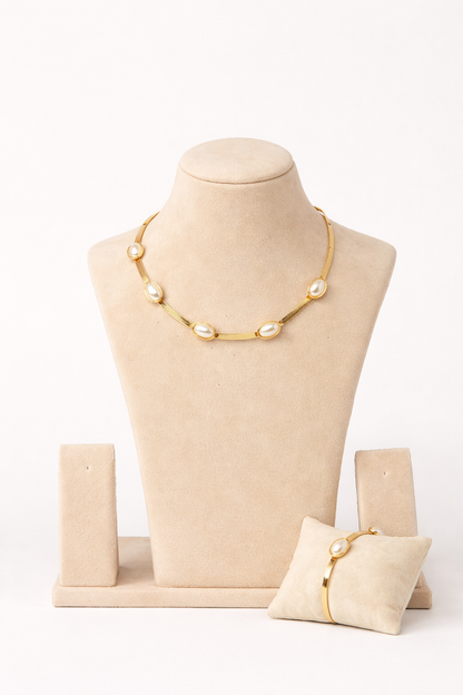 18 carat gold polish pearls necklace anti tranish anti allergic for girls