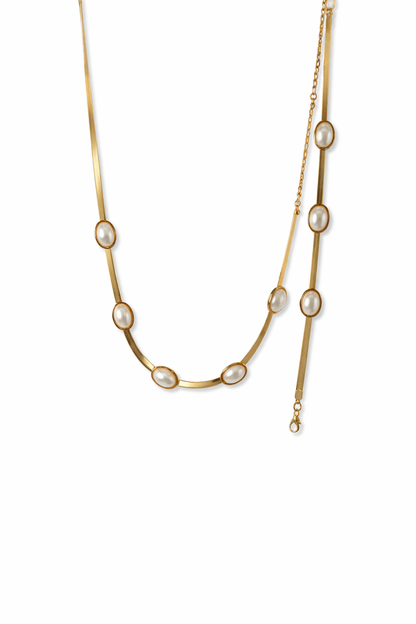 18 carat gold polish pearls necklace anti tranish anti allergic for girls
