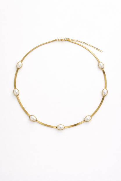 18 carat gold polish pearls necklace anti tranish anti allergic for girls