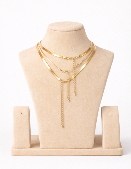 18 carat gold polish triple layered necklace with anti tranish anti allergic for girls