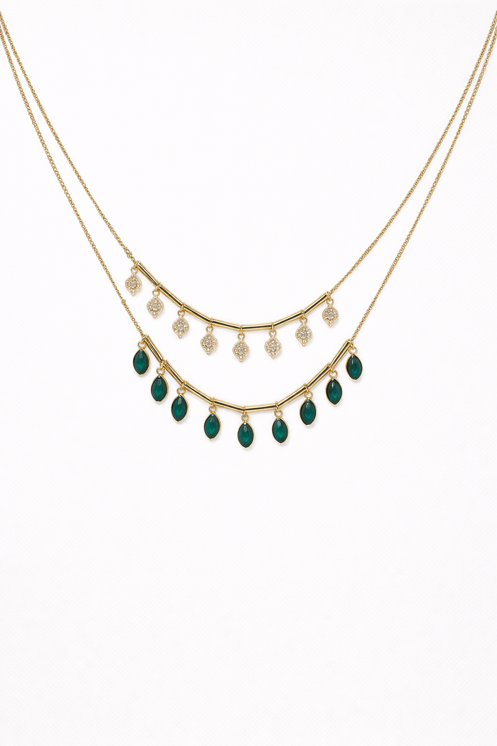 18kt Gold Polish Necklace with Swarovski Stone & Green Emerald Anti-Tarnish & Anti-Allergic for Girls
