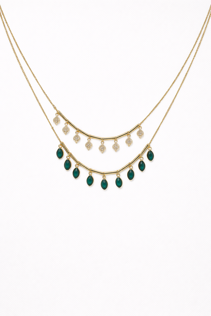 18 carat gold polish necklace with swarovski stone & green emberal anti tranish anti allergic for girls