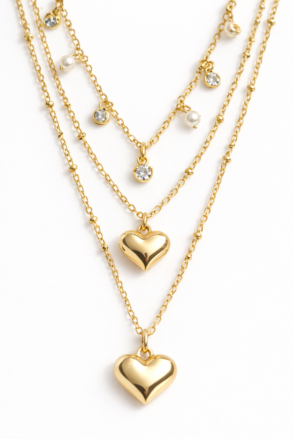 18kt Gold Polish Necklace Layered with Heart Pendant Anti-Tarnish & Anti-Allergic for Girls