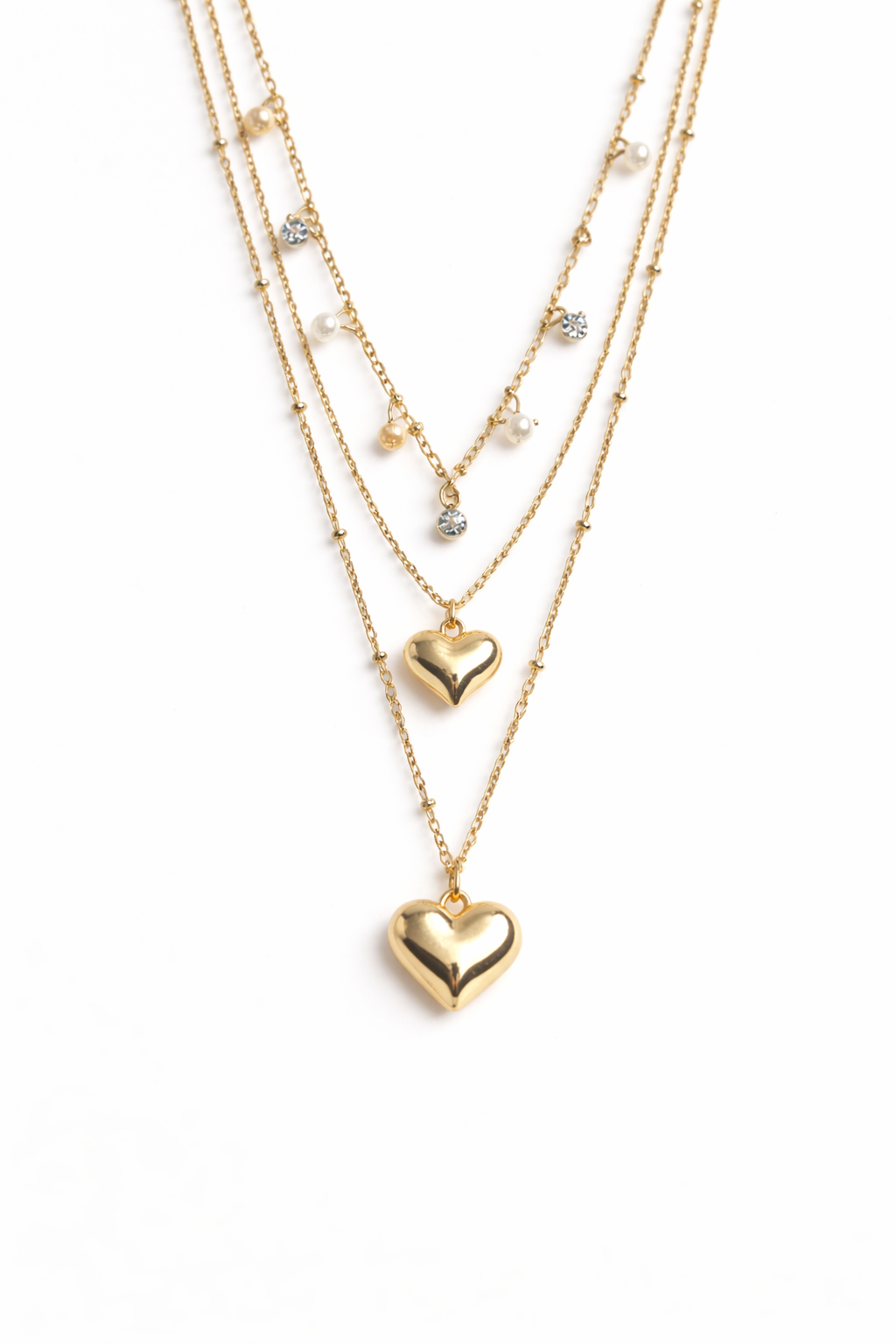 18kt Gold Polish Necklace Layered with Heart Pendant Anti-Tarnish & Anti-Allergic for Girls
