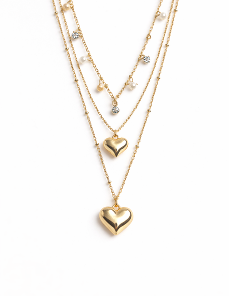 18 carat gold polish necklace layered with heart pendant anti tranish anti allergic for girls
