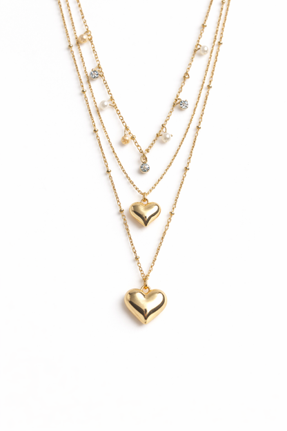 18 carat gold polish necklace layered with heart pendant anti tranish anti allergic for girls