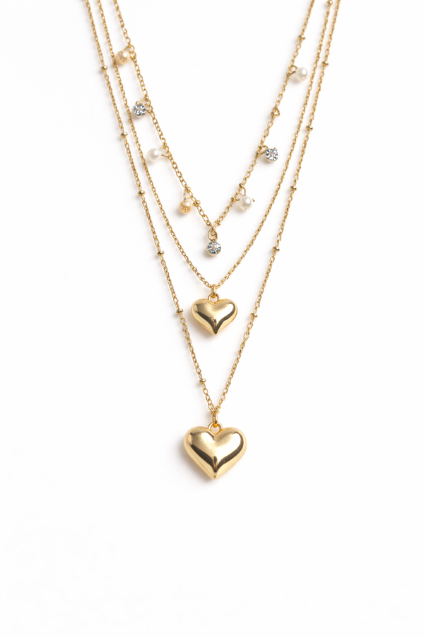 Necklace Layered with Heart Pendant for Women – 18K Gold Plated