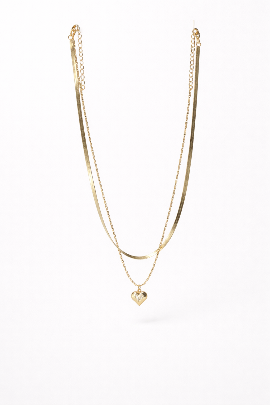 18kt Gold Polish Chain Double Layered with Heart Pendant Anti-Tarnish & Anti-Allergic for Girls