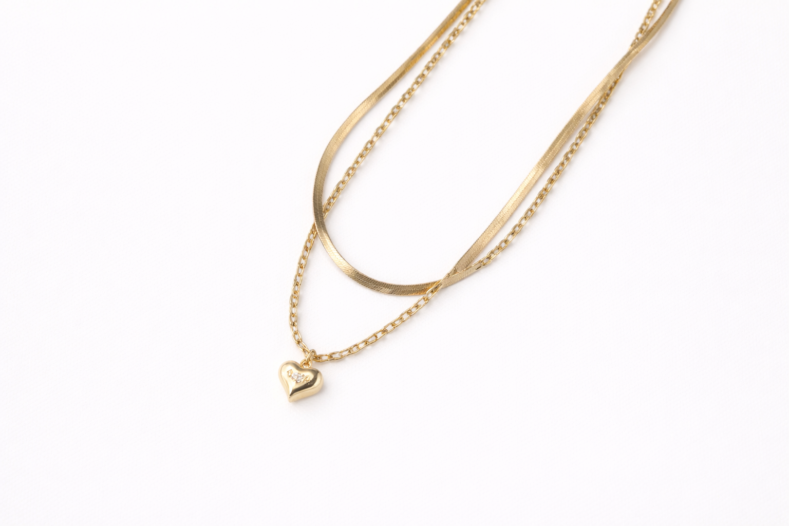 18kt Gold Polish Chain Double Layered with Heart Pendant Anti-Tarnish & Anti-Allergic for Girls