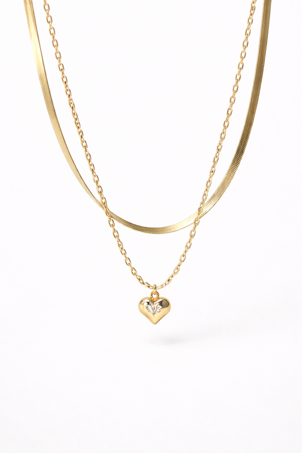 18kt Gold Polish Chain Double Layered with Heart Pendant Anti-Tarnish & Anti-Allergic for Girls