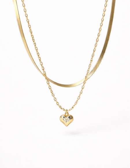 18 carat gold polish chain double layered with heart pendant anti tranish anti allergic for girls