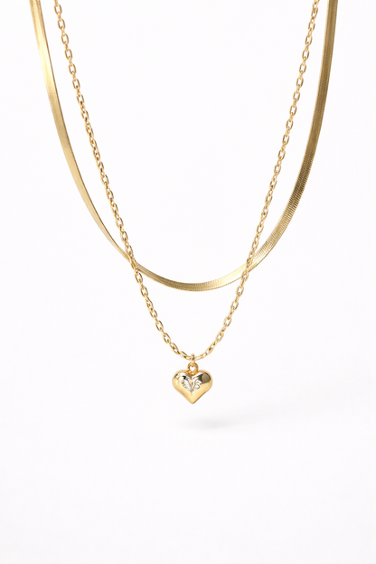 18 carat gold polish chain double layered with heart pendant anti tranish anti allergic for girls