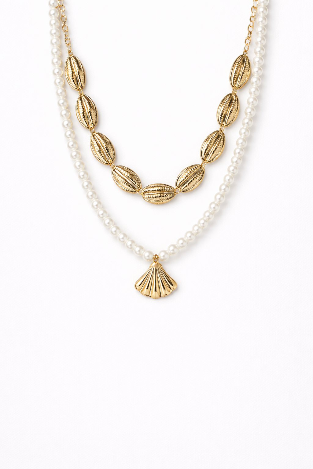 18kt Gold Polish Fancy Necklace with Sea Shell & Pearls Anti-Tarnish & Anti-Allergic for Girls
