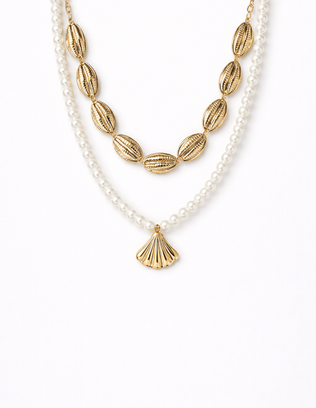 18kt gold polish fancy necklace with sea shell & pearls anti tranish anti allergic for girls