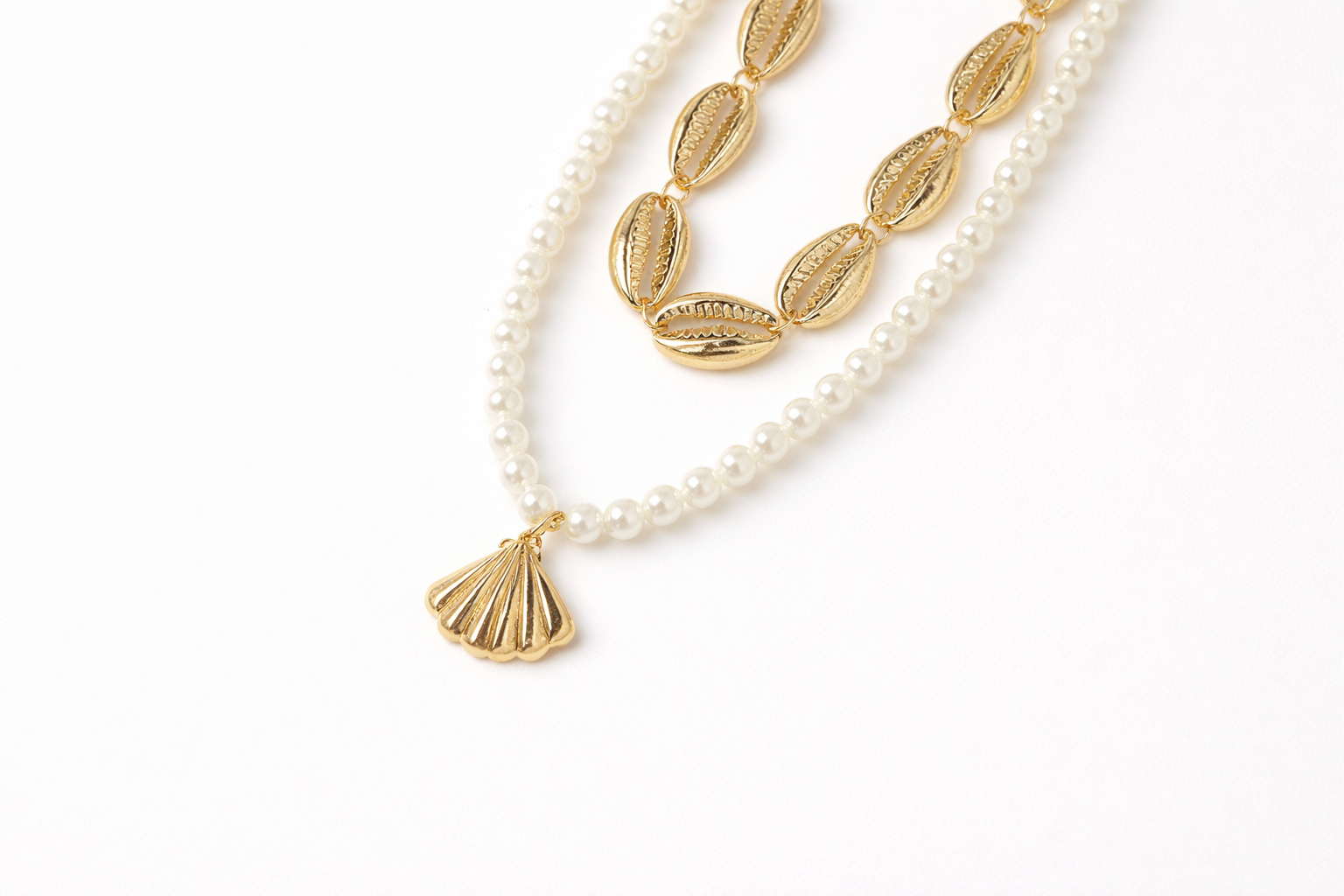18kt Gold Polish Fancy Necklace with Sea Shell & Pearls Anti-Tarnish & Anti-Allergic for Girls