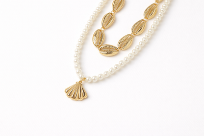 18kt gold polish fancy necklace with sea shell & pearls anti tranish anti allergic for girls