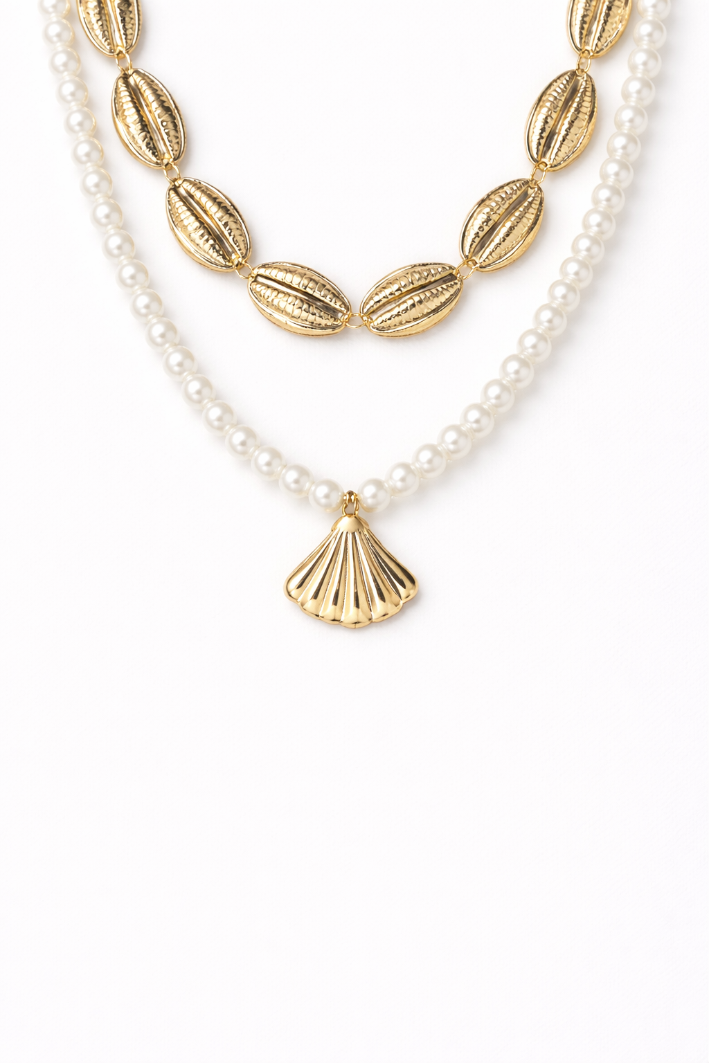 18kt Gold Polish Fancy Necklace with Sea Shell & Pearls Anti-Tarnish & Anti-Allergic for Girls