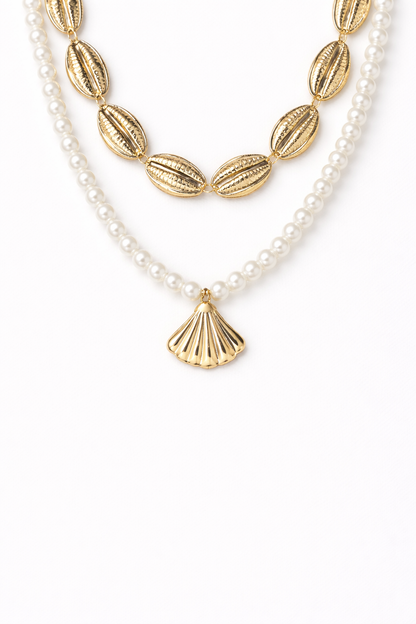 18kt gold polish fancy necklace with sea shell & pearls anti tranish anti allergic for girls