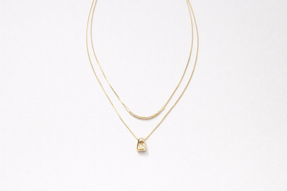 18kt gold polish necklace with lock pendant anti tranish anti allergic for girls