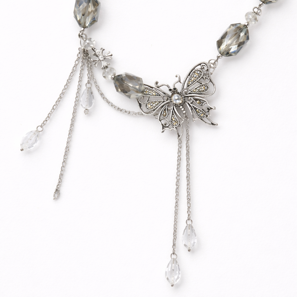Butterfly & Crystal Fancy Necklace for Girls Anti-Tarnish & Anti-Allergic