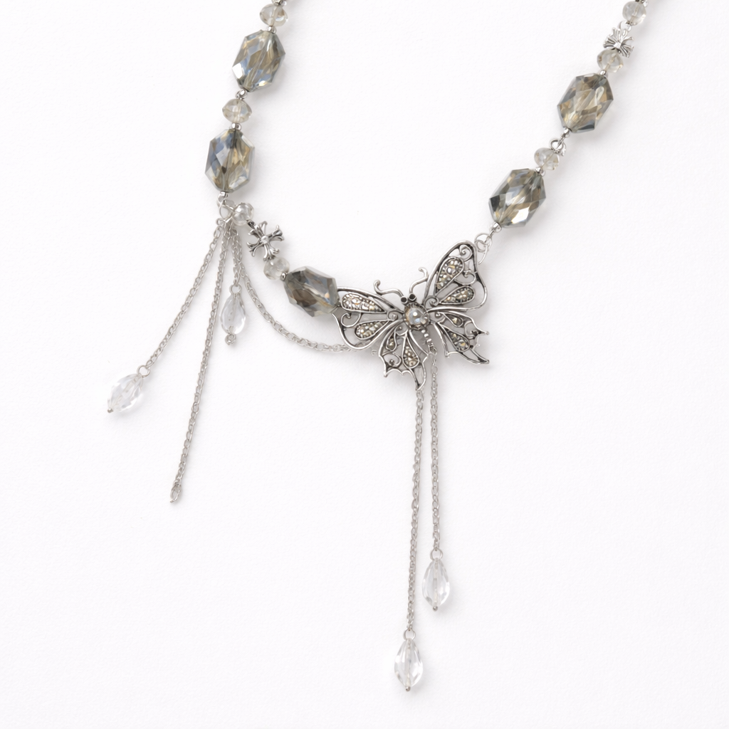 Butterfly & Crystal Fancy Necklace for Girls Anti-Tarnish & Anti-Allergic