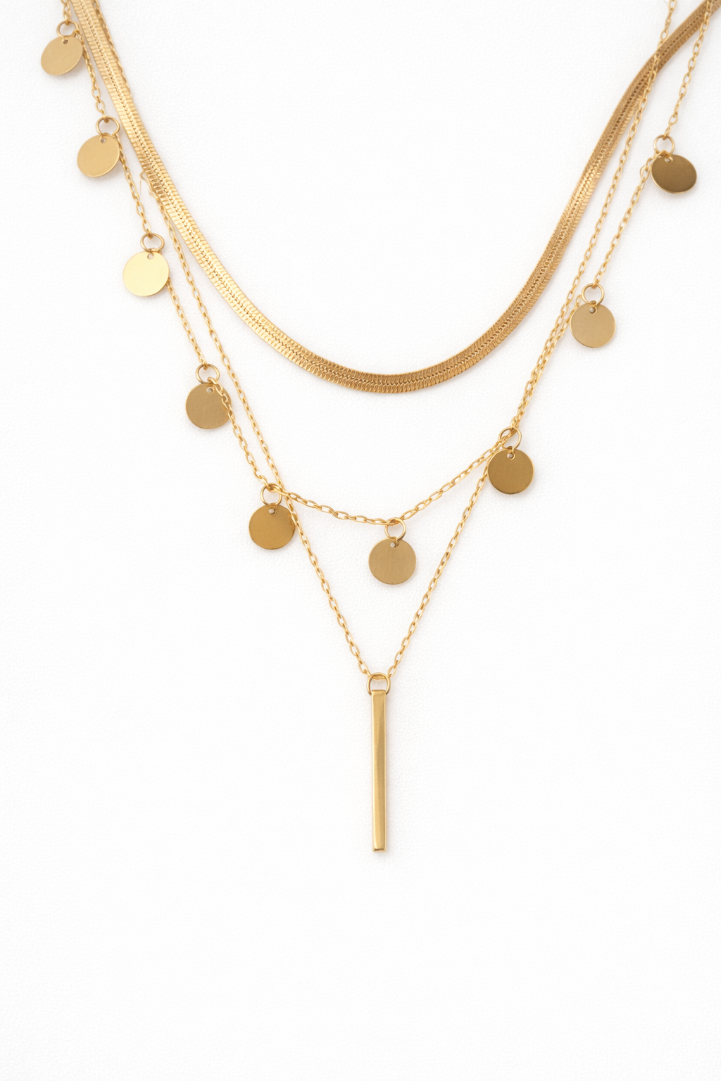 18kt Gold Plated Necklace Featuring Small Coin & Bar Pendant Anti-Tarnish & Anti-Allergic for Girls