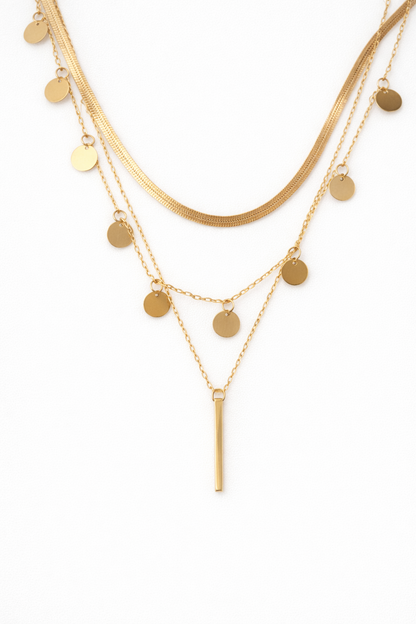 18 carat gold plated necklace featuring small coin & bar pendant anti tranish anti allergic for girls