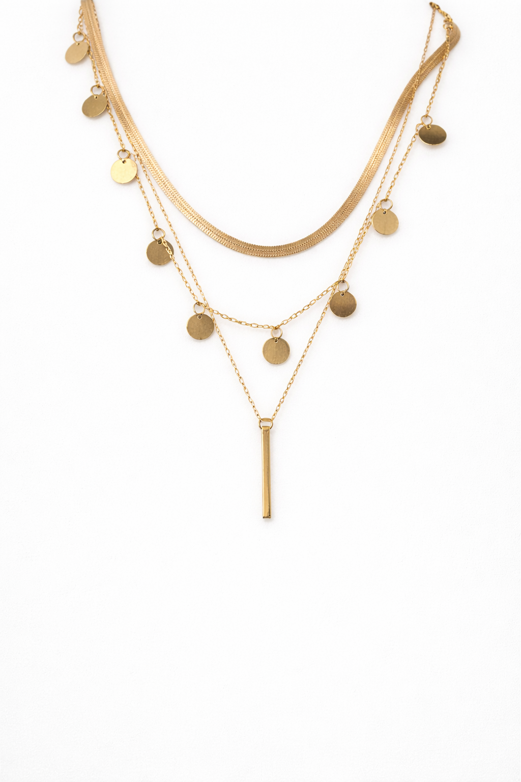 18kt Gold Plated Necklace Featuring Small Coin & Bar Pendant Anti-Tarnish & Anti-Allergic for Girls