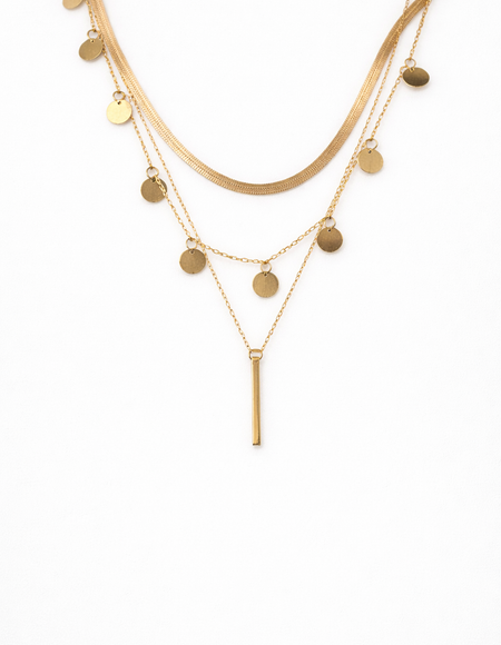 18 carat gold plated necklace featuring small coin & bar pendant anti tranish anti allergic for girls