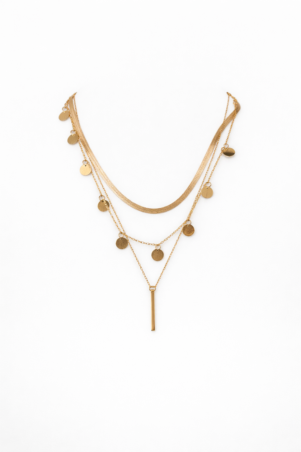 18kt Gold Plated Necklace Featuring Small Coin & Bar Pendant Anti-Tarnish & Anti-Allergic for Girls