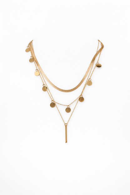 18 carat gold plated necklace featuring small coin & bar pendant anti tranish anti allergic for girls