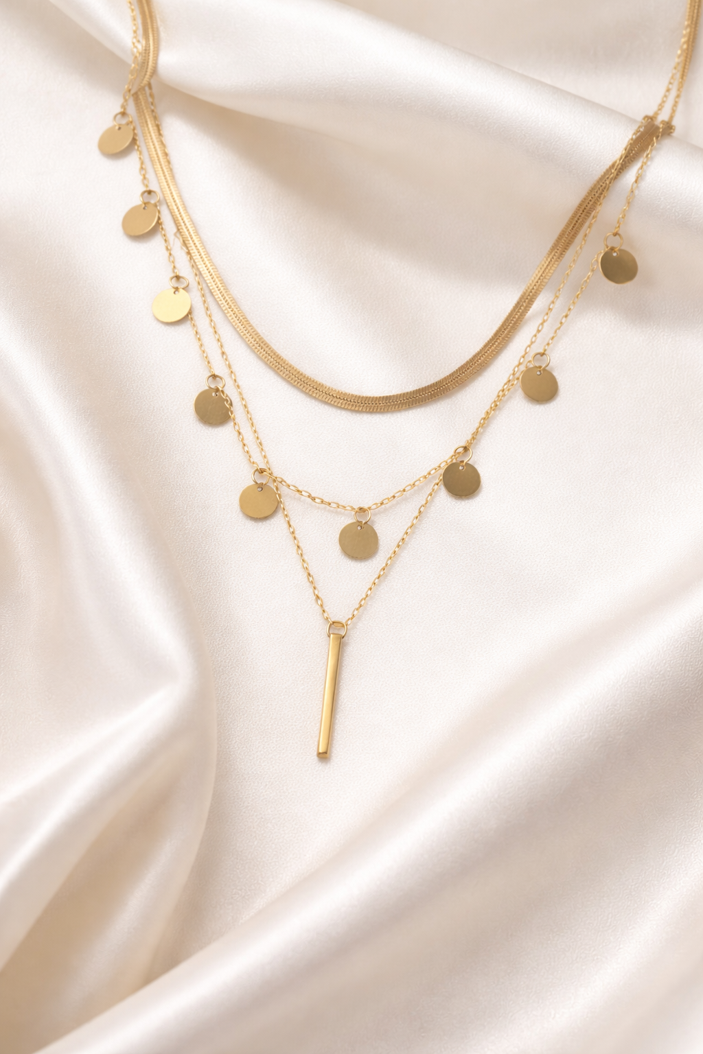 18kt Gold Plated Necklace Featuring Small Coin & Bar Pendant Anti-Tarnish & Anti-Allergic for Girls