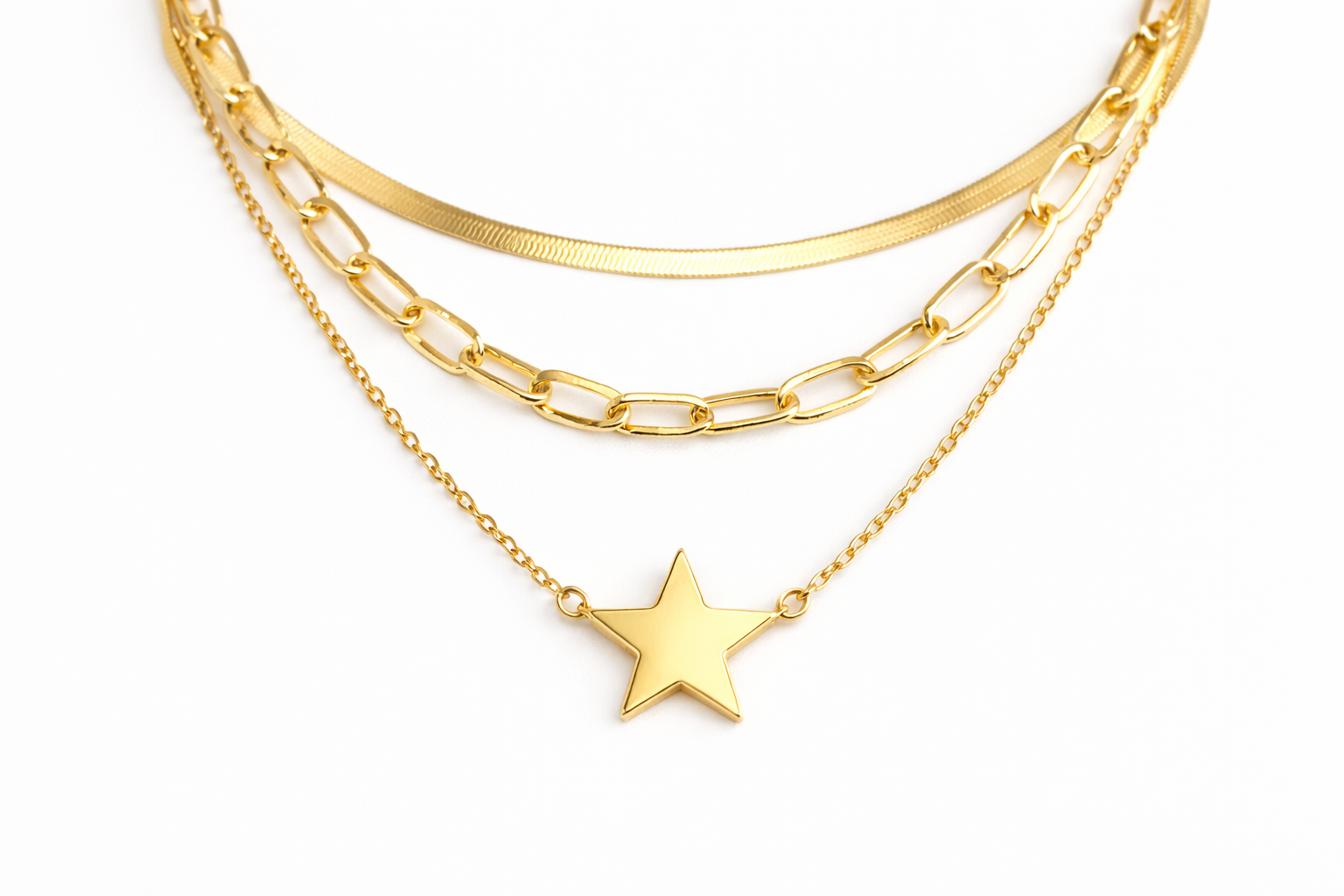 18kt Gold Polish Multi Layered Necklace with Star Pendant Anti-Tarnish & Anti-Allergic for Girls