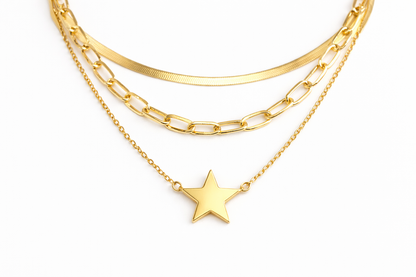 18 carat gold polish muilt layered necklace with star pendant anti tranish anti allergic for girls
