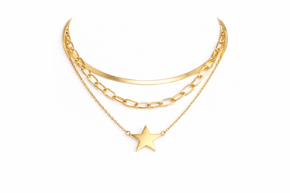 18 carat gold polish muilt layered necklace with star pendant anti tranish anti allergic for girls
