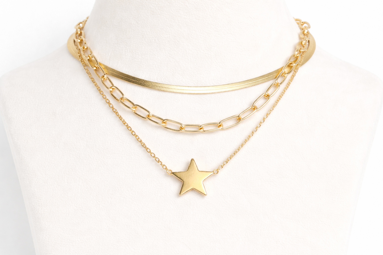 18kt Gold Polish Multi Layered Necklace with Star Pendant Anti-Tarnish & Anti-Allergic for Girls