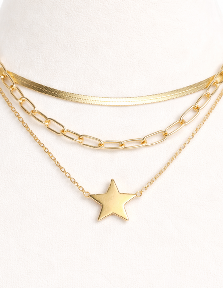 18 carat gold polish muilt layered necklace with star pendant anti tranish anti allergic for girls