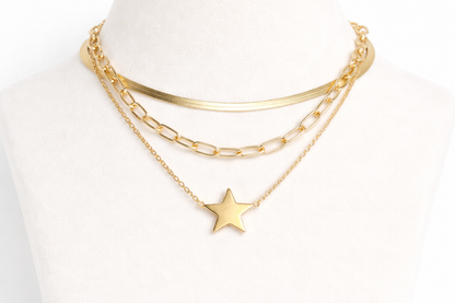 18 carat gold polish muilt layered necklace with star pendant anti tranish anti allergic for girls