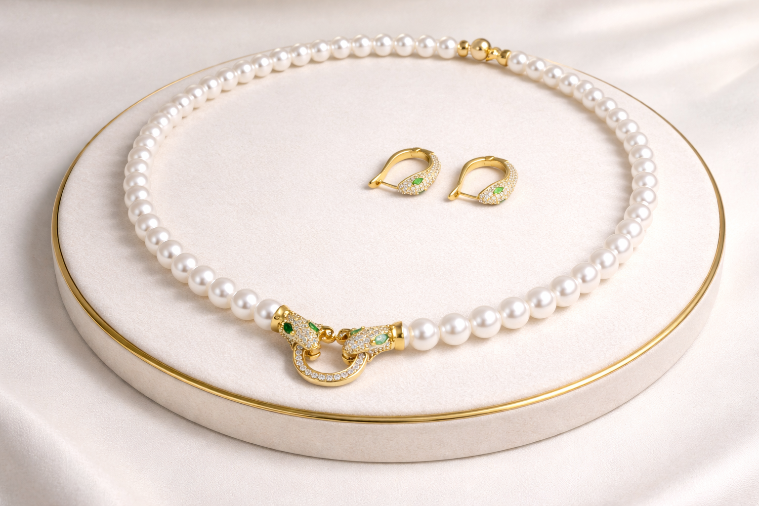 18kt Gold Polish Pearl Necklace with Matching Earring Anti-Tarnish & Anti-Allergic for Girls