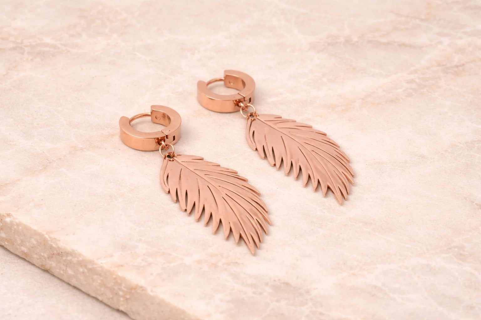 18kt Rose Gold Polish Earring with Feather Anti-Tarnish & Anti-Allergic for Girls