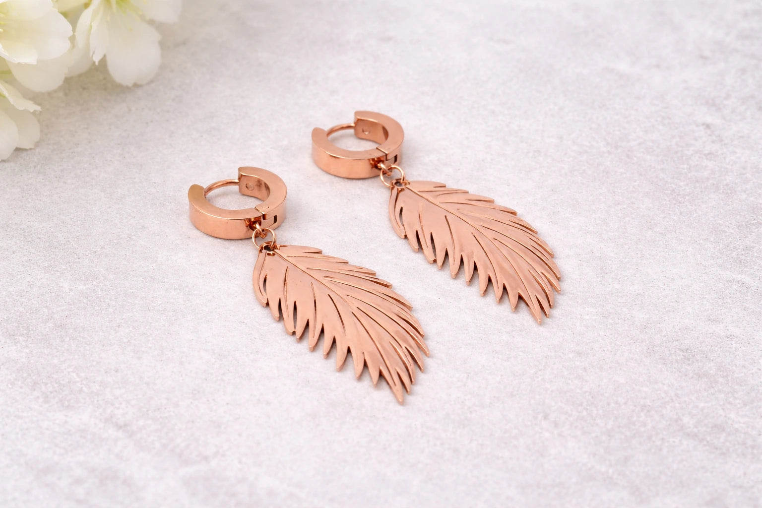 18kt Rose Gold Polish Earring with Feather Anti-Tarnish & Anti-Allergic for Girls