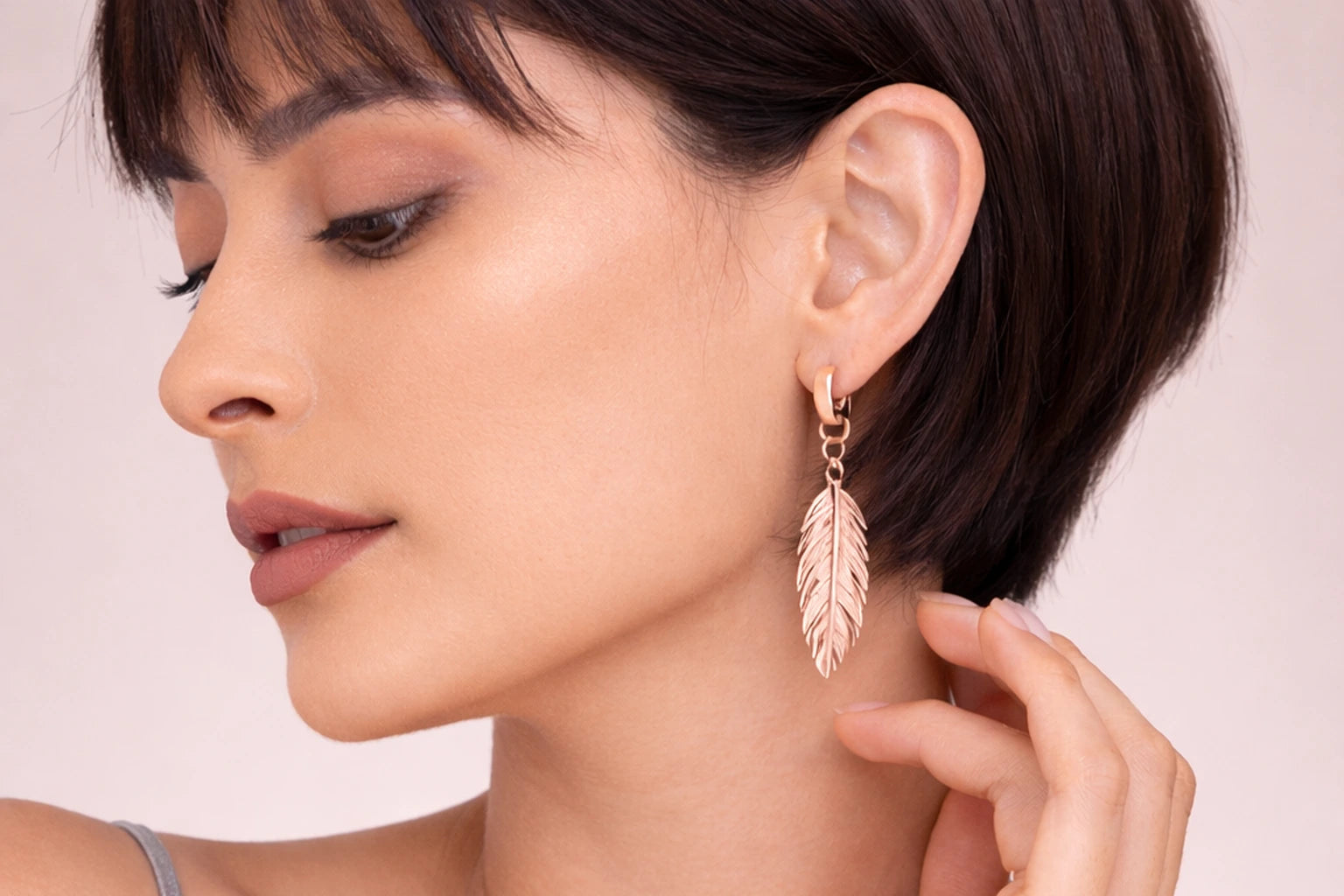 18kt Rose Gold Polish Earring with Feather Anti-Tarnish & Anti-Allergic for Girls