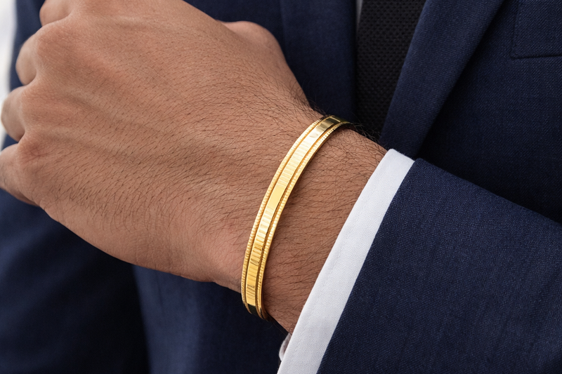18kt Gold Plated Plain Kada for Men Anti-Tarnish & Anti-Allergic (Design 3)