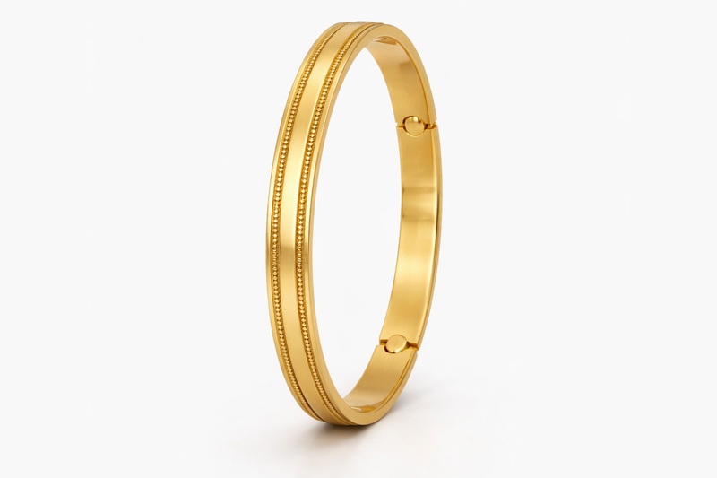 18kt Gold Plated Plain Kada for Men Anti-Tarnish & Anti-Allergic (Design 3)